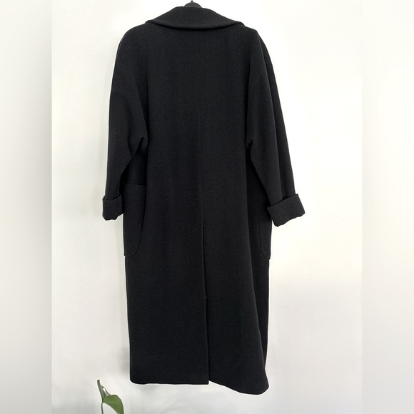 Vintage Yell Black Wool Blend Maxi Overcoat with Wide Collar - Picture 3 of 11